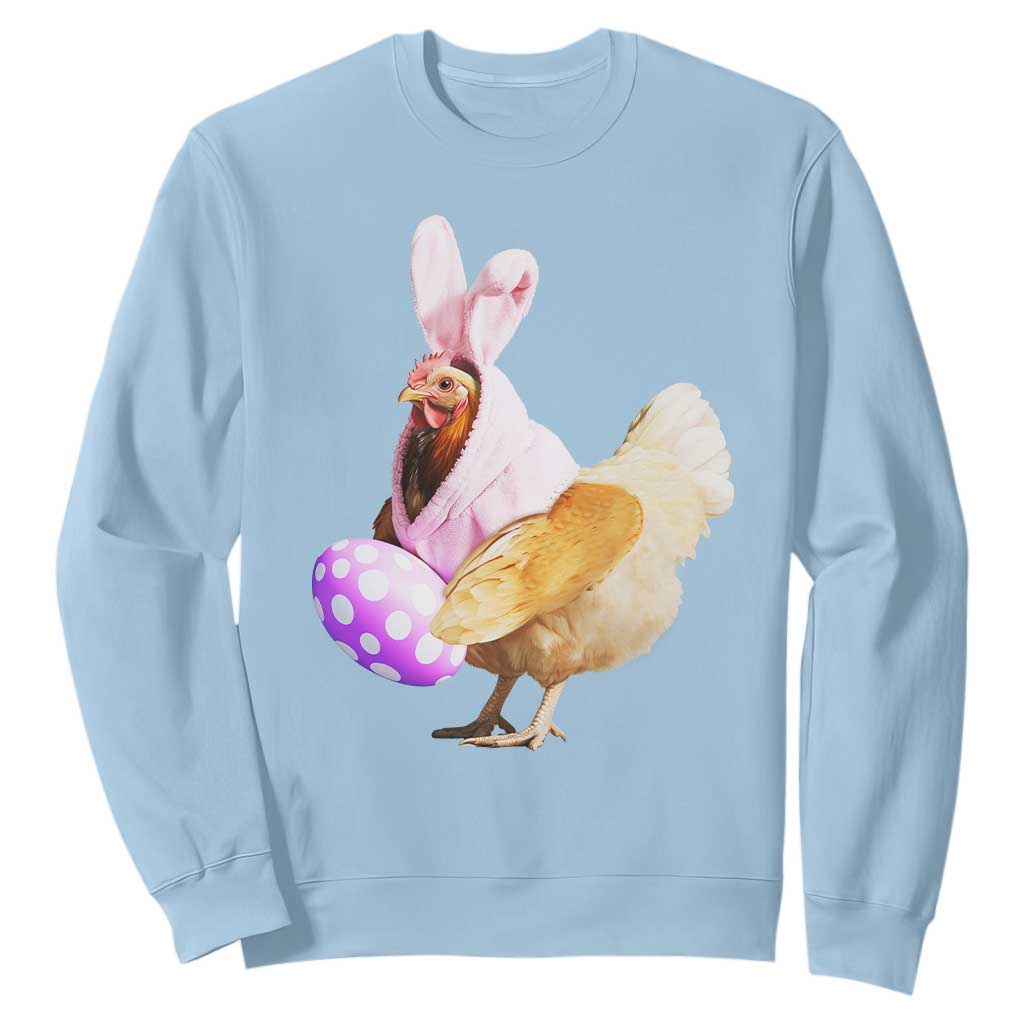 Funny Chicken Bunny Sweatshirt Happy Easter Eggs Farm TS02 Light Blue Print Your Wear