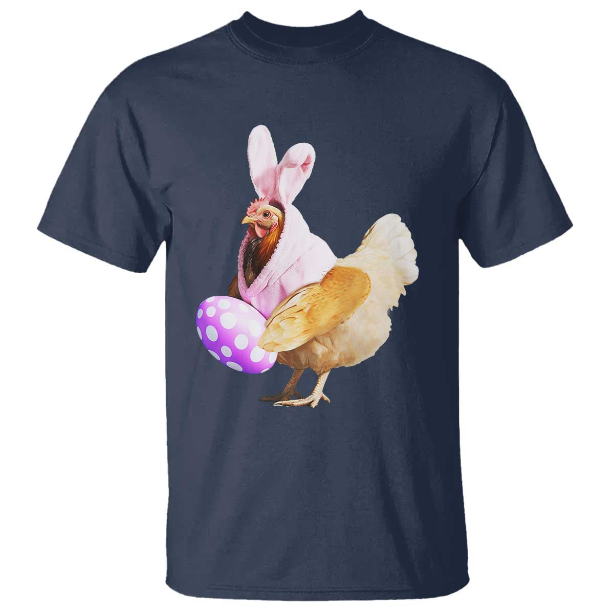 Funny Chicken Bunny T Shirt Happy Easter Eggs Farm TS02 Navy Print Your Wear