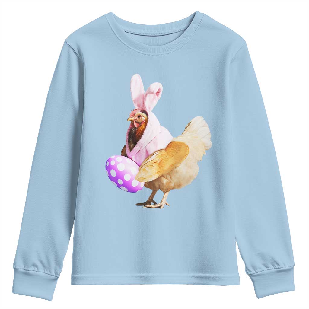 Funny Chicken Bunny Youth Sweatshirt Happy Easter Eggs Farm TS02 Light Blue Print Your Wear