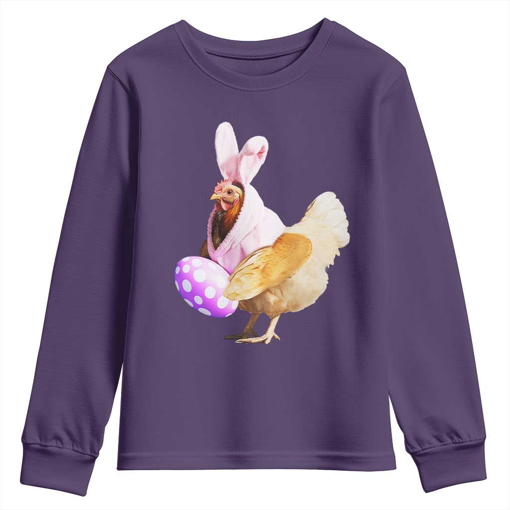 Funny Chicken Bunny Youth Sweatshirt Happy Easter Eggs Farm TS02 Purple Print Your Wear