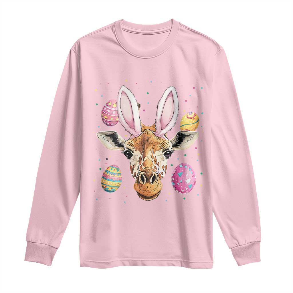 Funny Giraffe Bunny Long Sleeve Shirt Happy Easter Day Sunday TS02 Light Pink Print Your Wear