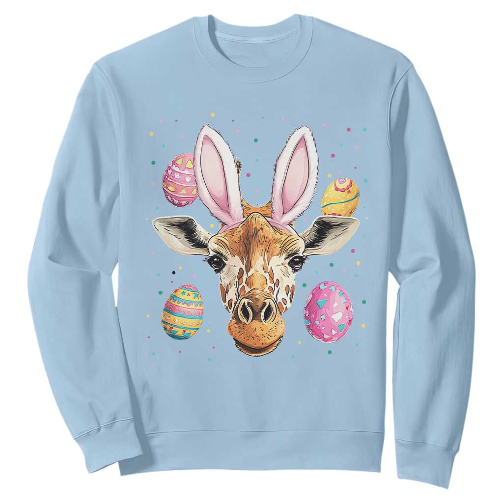 Funny Giraffe Bunny Sweatshirt Happy Easter Day Sunday TS02 Light Blue Print Your Wear