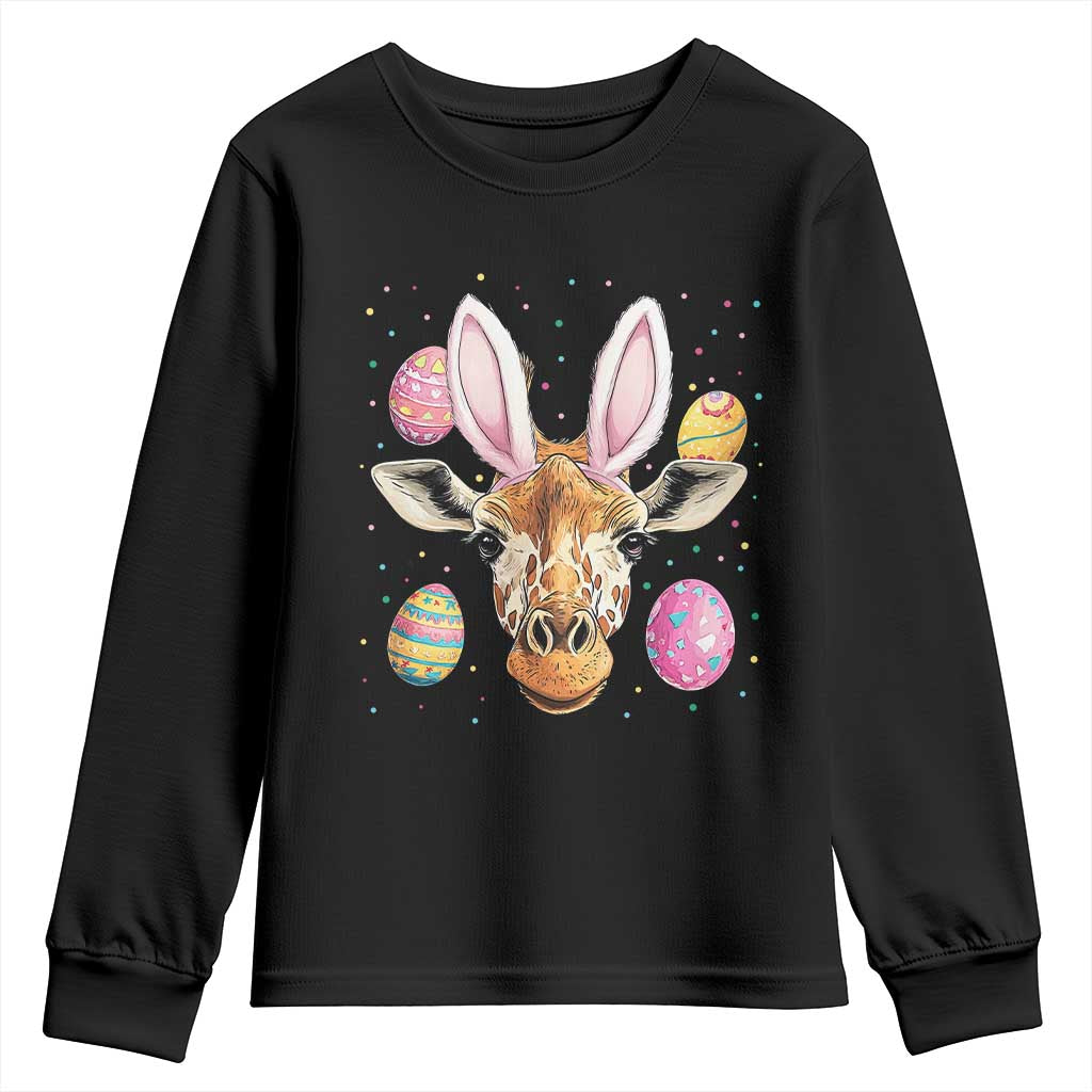 Funny Giraffe Bunny Youth Sweatshirt Happy Easter Day Sunday TS02 Black Print Your Wear