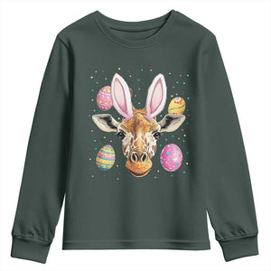 Funny Giraffe Bunny Youth Sweatshirt Happy Easter Day Sunday TS02 Dark Forest Green Print Your Wear