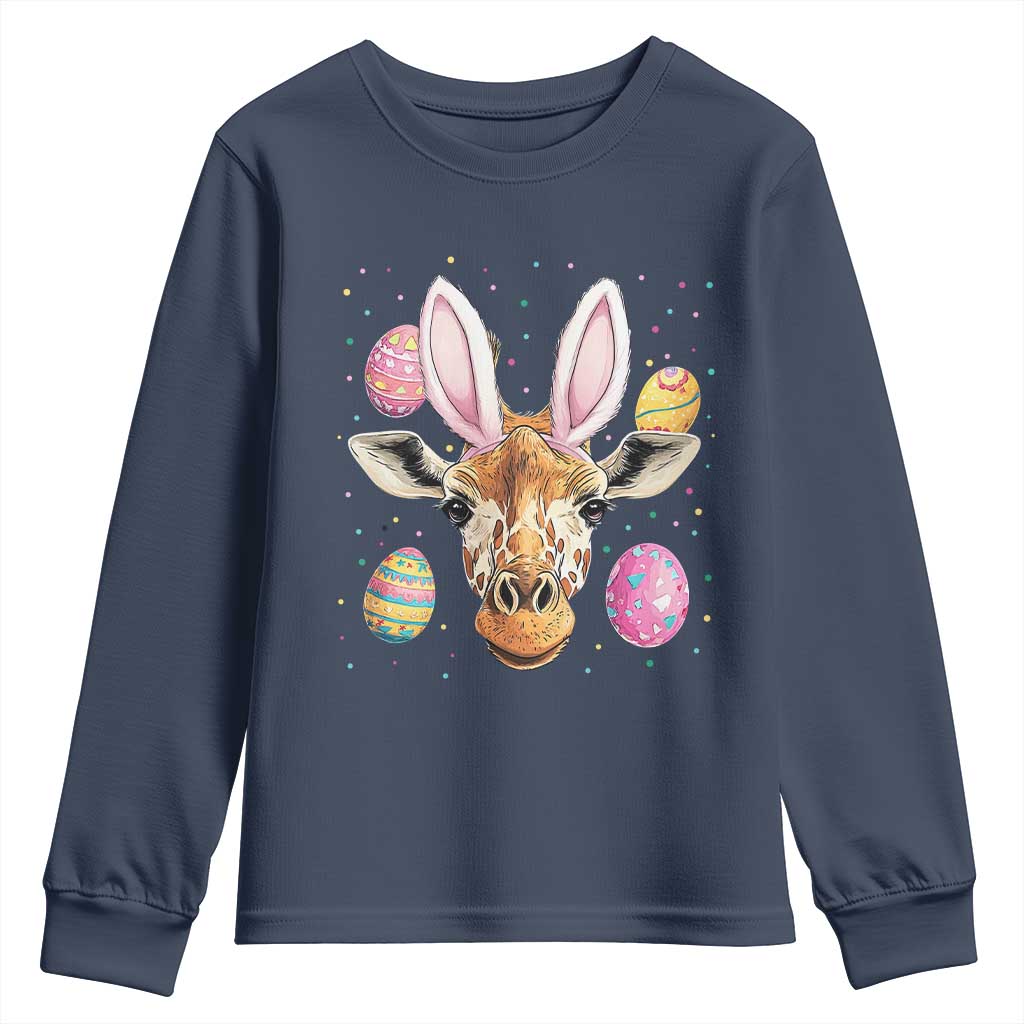 Funny Giraffe Bunny Youth Sweatshirt Happy Easter Day Sunday TS02 Navy Print Your Wear