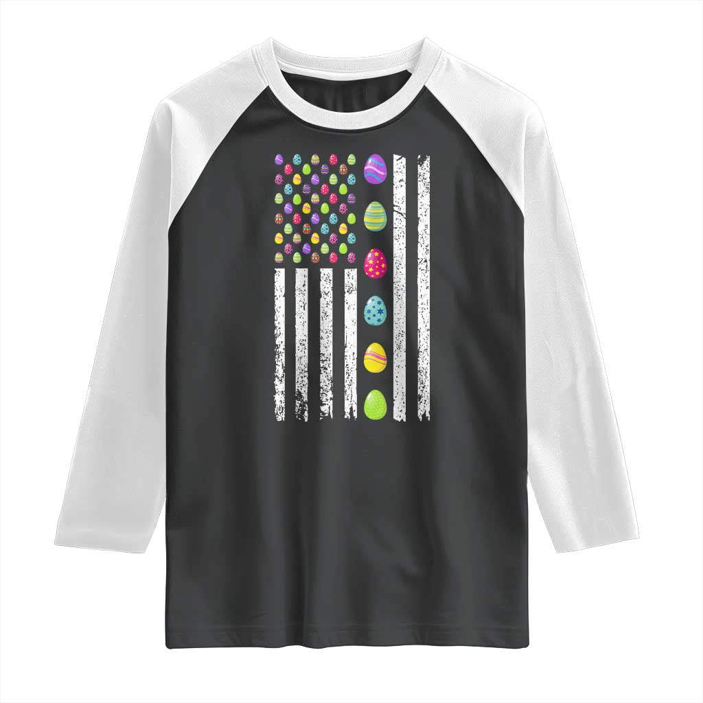 Easter Eggs American Flag Patriotic Raglan Shirt Happy Easter Day TS02 Black White Print Your Wear