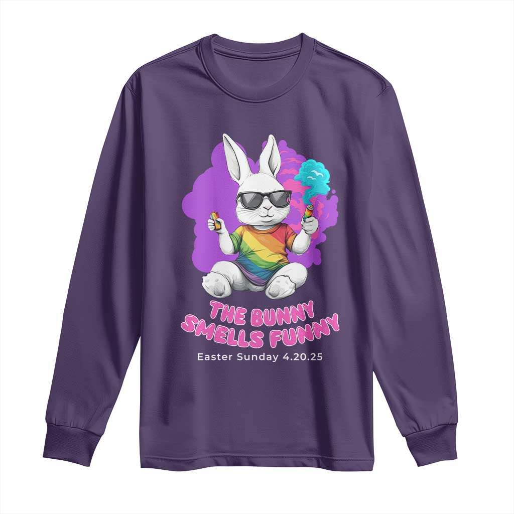 Happy 420 Easter Long Sleeve Shirt The Bunny Smells Funny TS02 Purple Print Your Wear