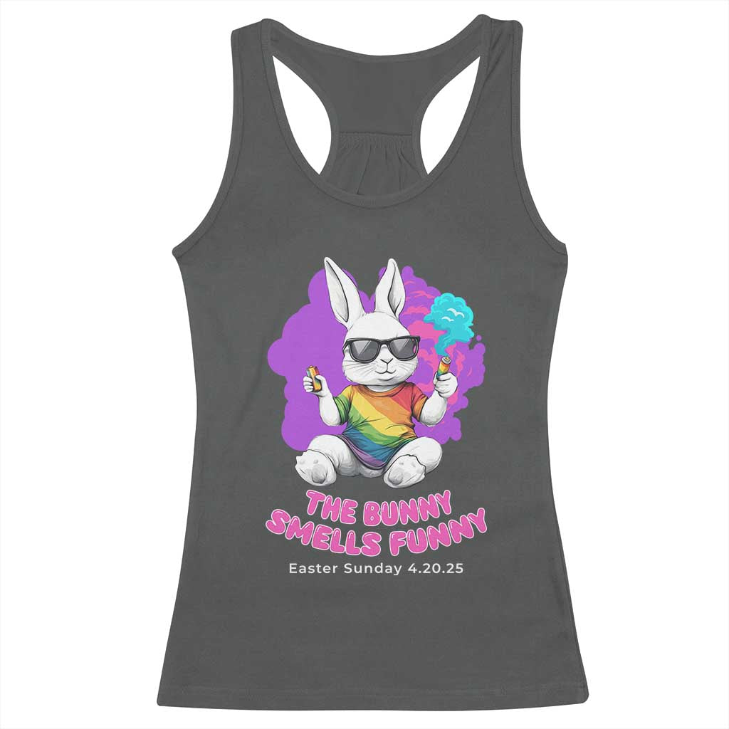 Happy 420 Easter Racerback Tank Top The Bunny Smells Funny TS02 Dark Heather Print Your Wear