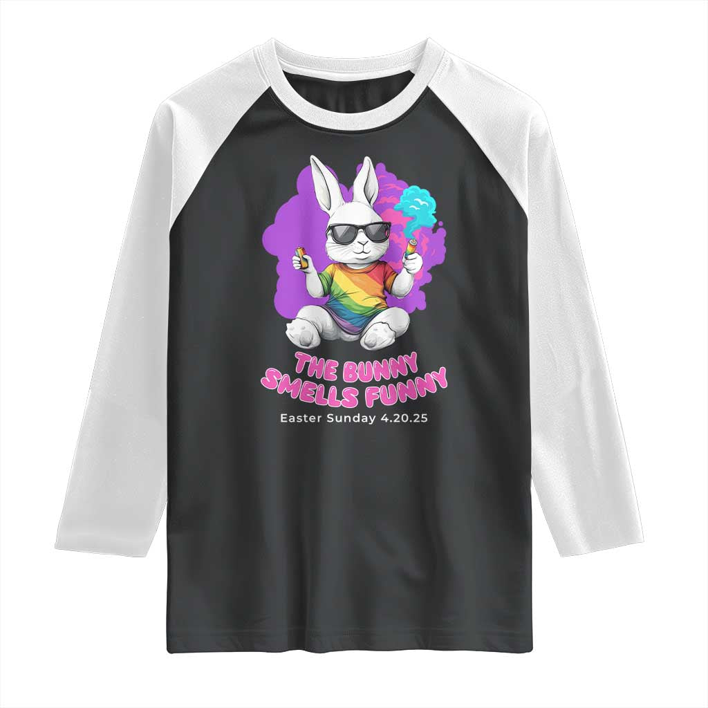 Happy 420 Easter Raglan Shirt The Bunny Smells Funny TS02 Black White Print Your Wear