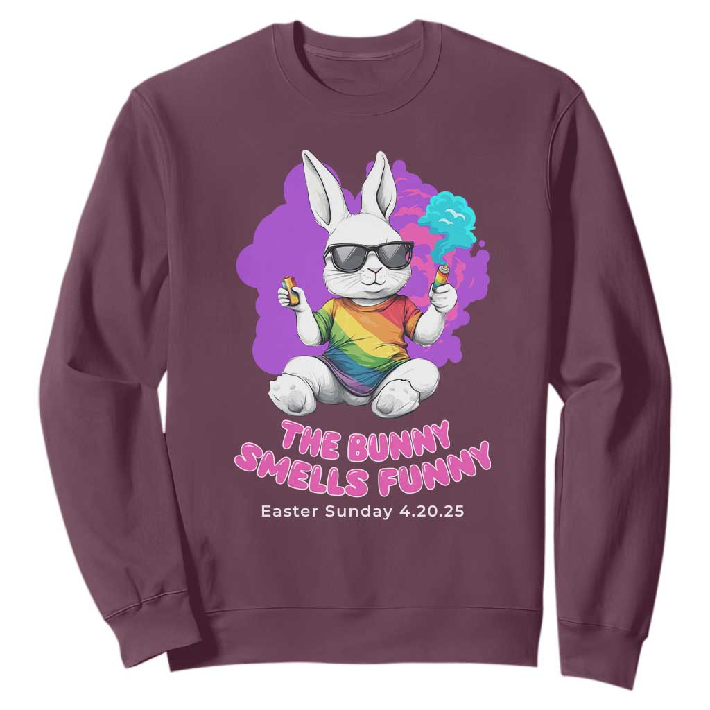 Happy 420 Easter Sweatshirt The Bunny Smells Funny TS02 Maroon Print Your Wear