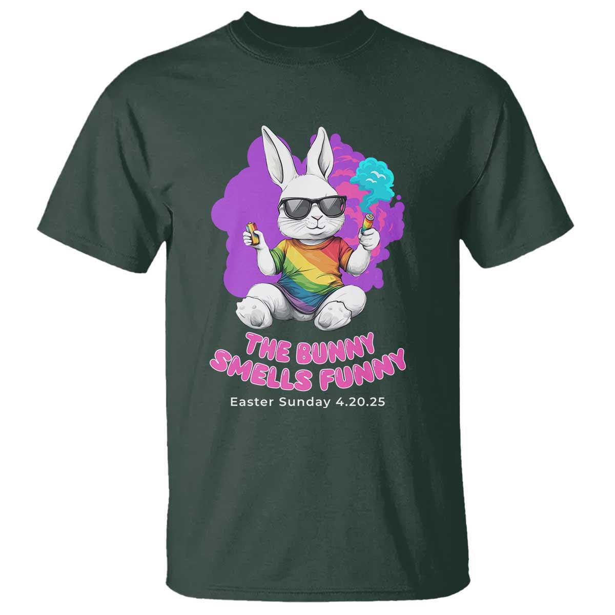 Happy 420 Easter T Shirt The Bunny Smells Funny TS02 Dark Forest Green Print Your Wear