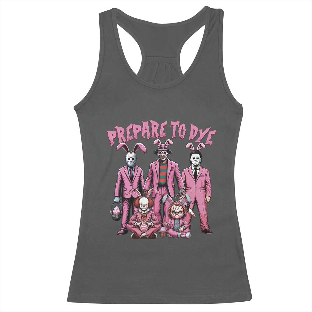 Prepare to Groovy Dye Funny Bunny Easter Racerback Tank Top Horror Dyeing Eggs TS02 Dark Heather Print Your Wear