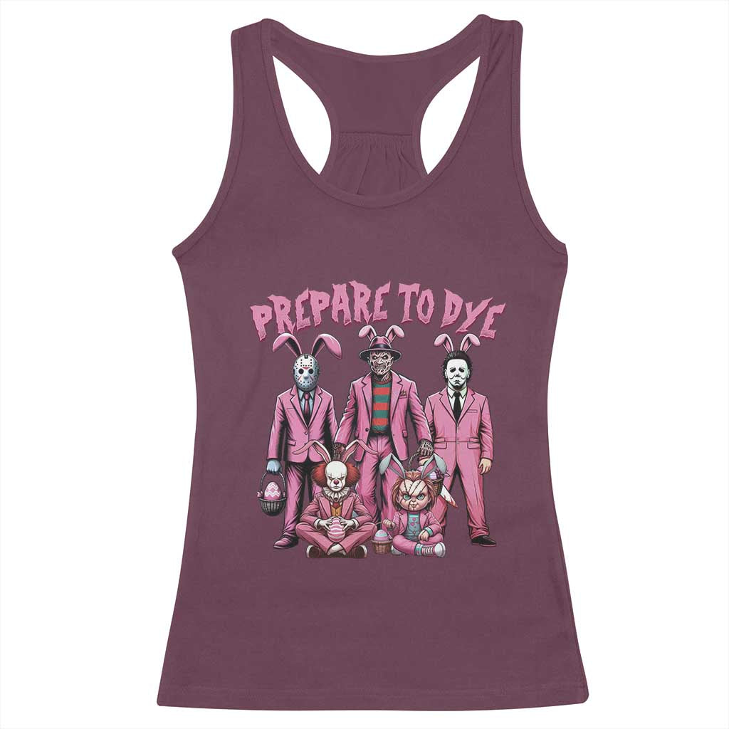 Prepare to Groovy Dye Funny Bunny Easter Racerback Tank Top Horror Dyeing Eggs TS02 Maroon Print Your Wear