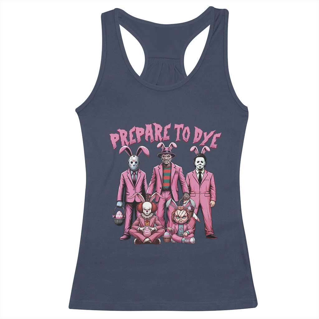 Prepare to Groovy Dye Funny Bunny Easter Racerback Tank Top Horror Dyeing Eggs TS02 Navy Print Your Wear
