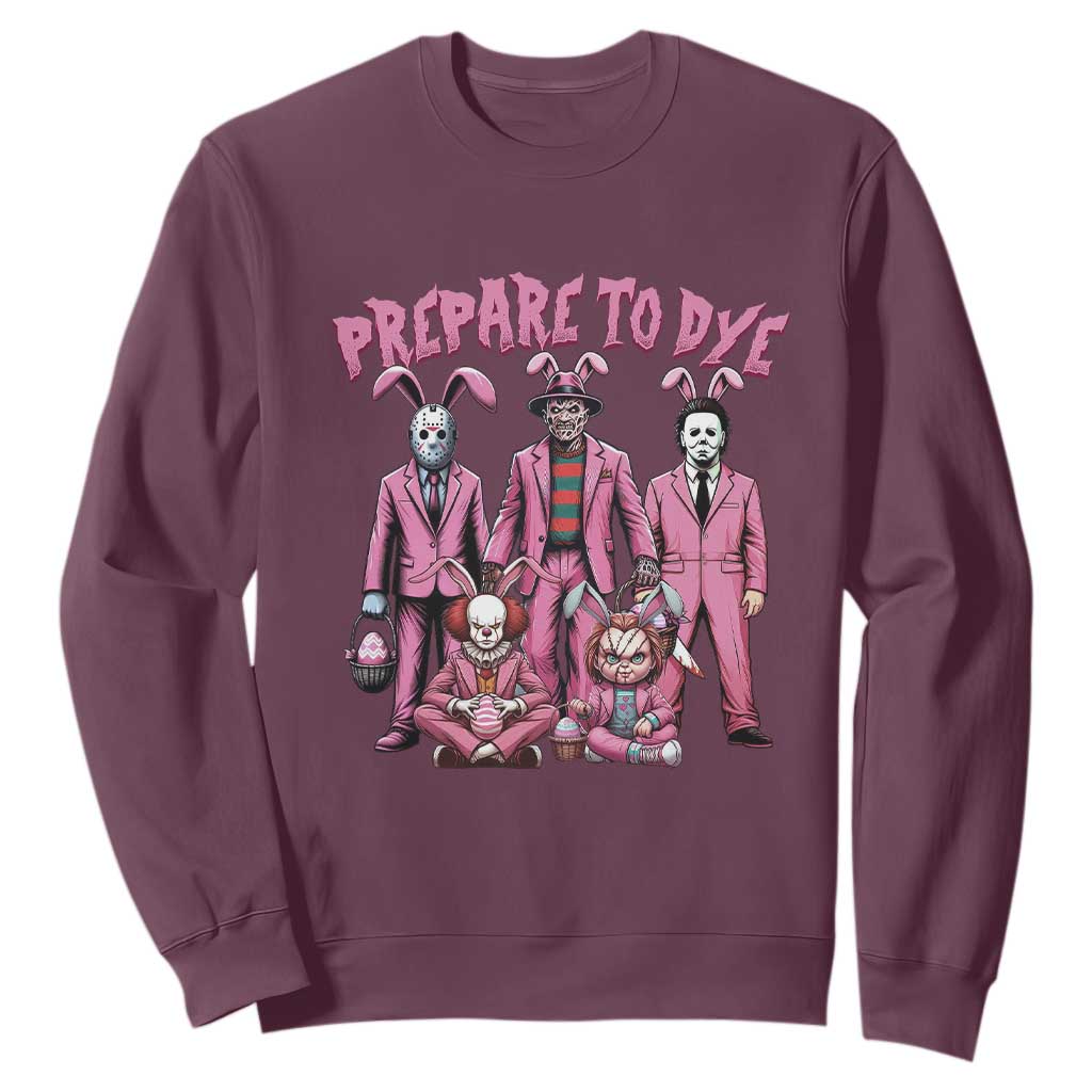 Prepare to Groovy Dye Funny Bunny Easter Sweatshirt Horror Dyeing Eggs TS02 Maroon Print Your Wear
