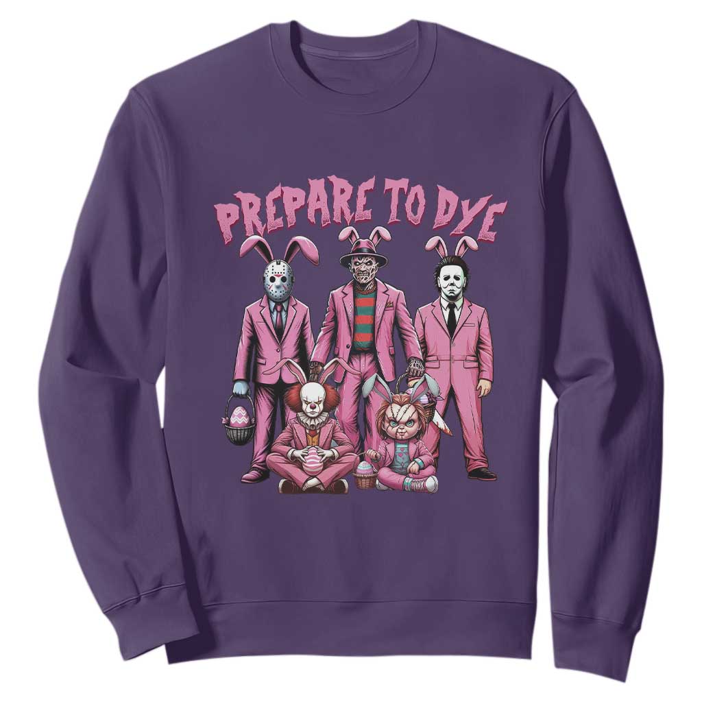 Prepare to Groovy Dye Funny Bunny Easter Sweatshirt Horror Dyeing Eggs TS02 Purple Print Your Wear