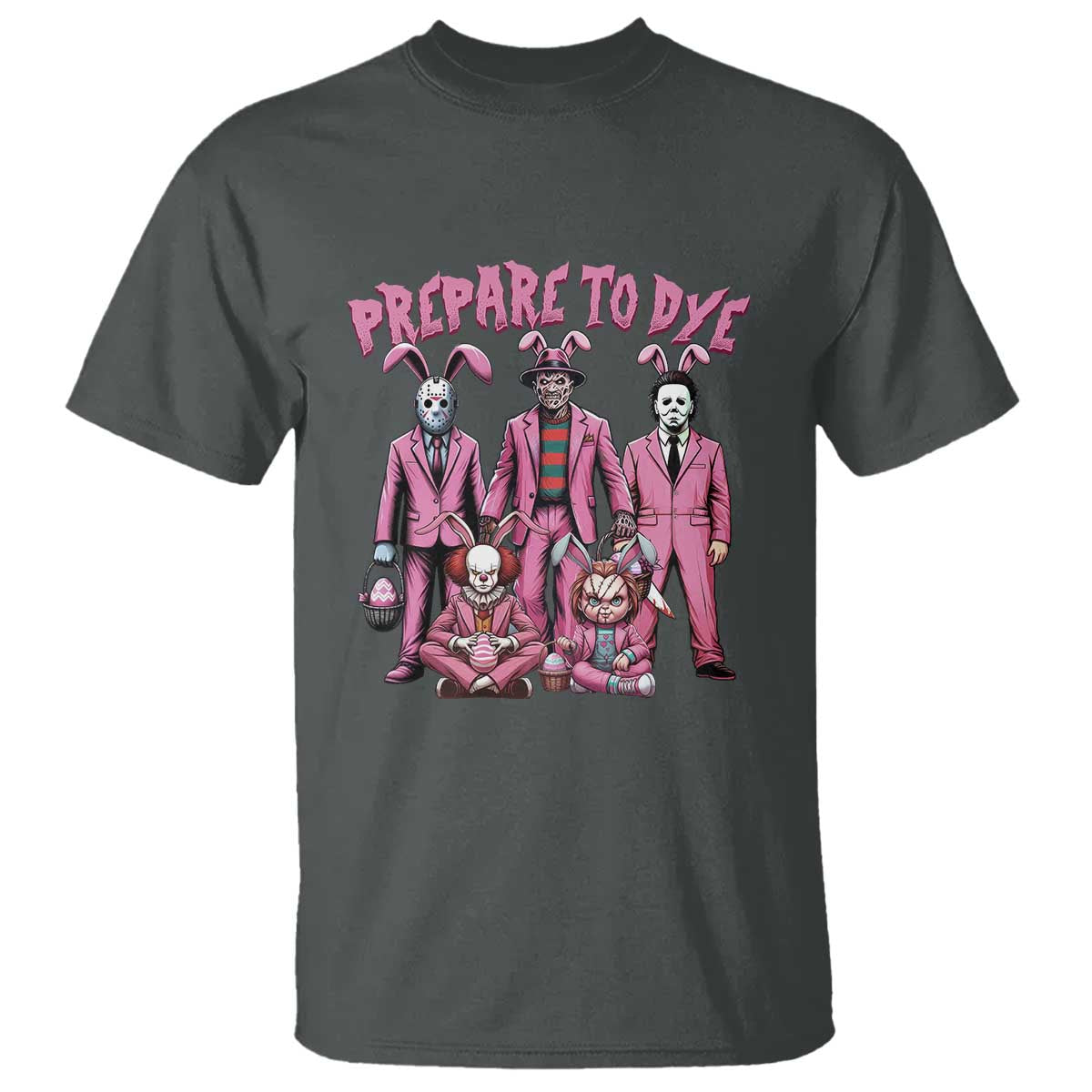 Prepare to Groovy Dye Funny Bunny Easter T Shirt Horror Dyeing Eggs TS02 Dark Heather Print Your Wear