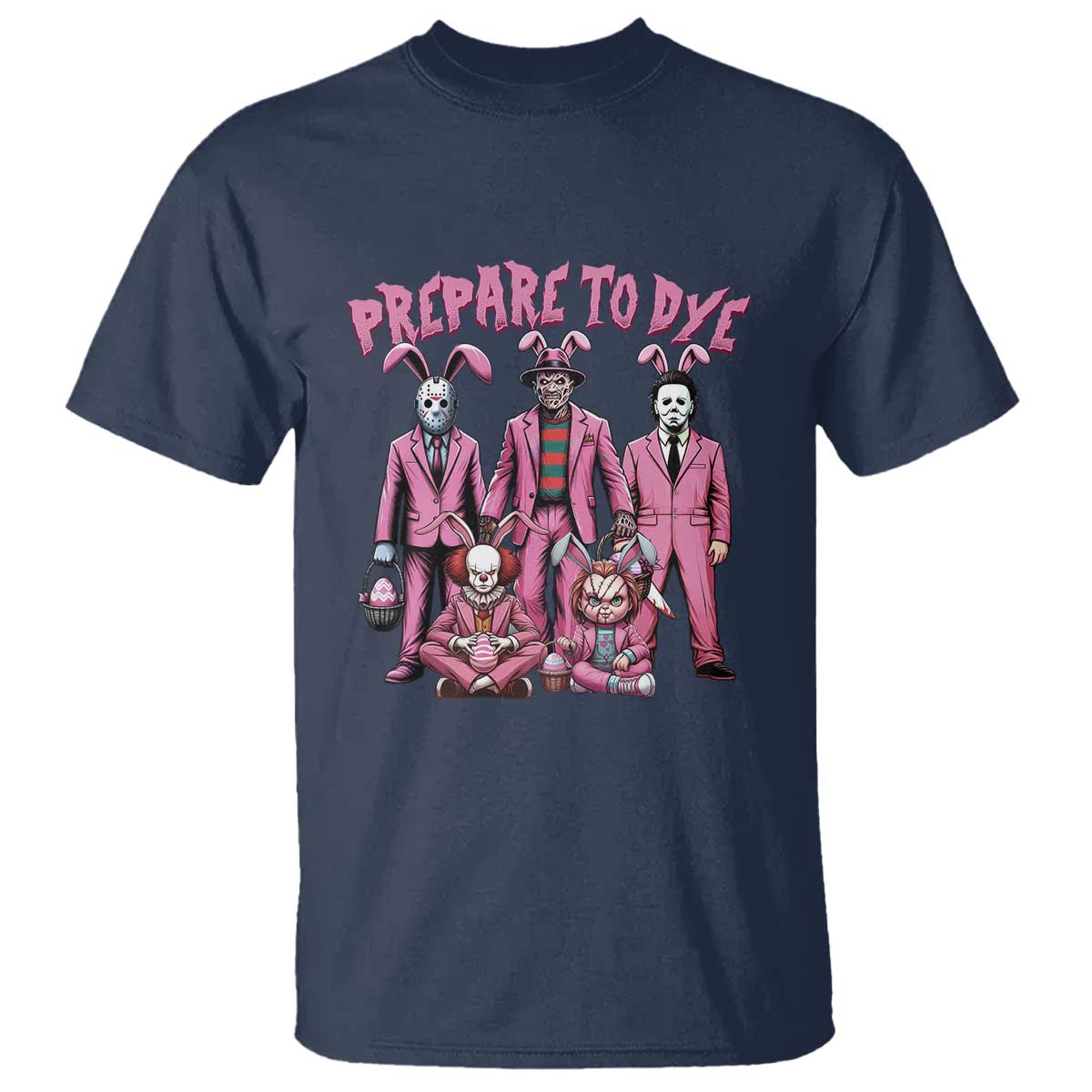 Prepare to Groovy Dye Funny Bunny Easter T Shirt Horror Dyeing Eggs TS02 Navy Print Your Wear