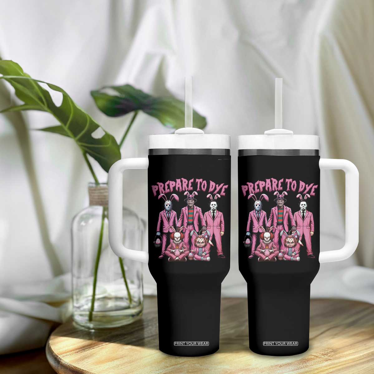 Prepare to Groovy Dye Funny Bunny Easter Tumbler With Handle Horror Dyeing Eggs TS02 Print Your Wear