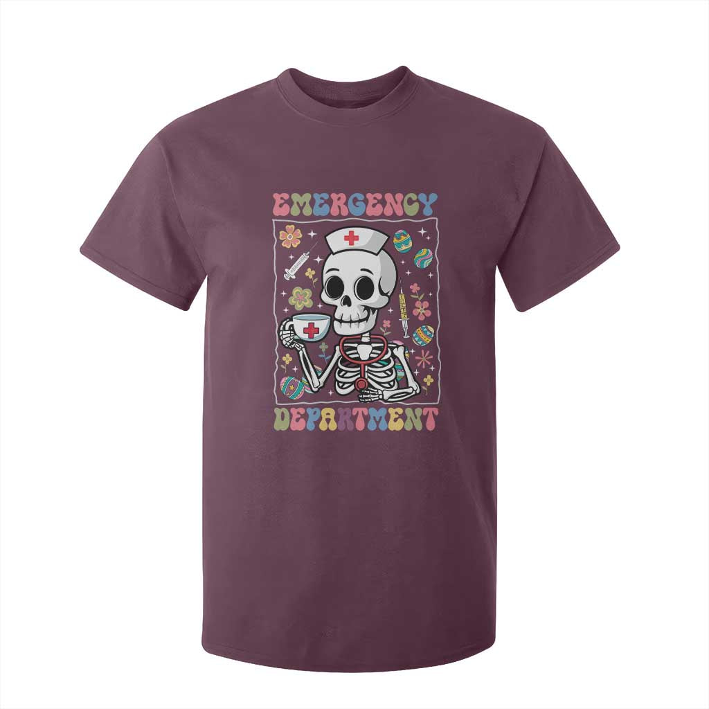 Emergency Department Skeleton Nurse Easter T Shirt For Kid ER Nursing Room TS02 Maroon Print Your Wear