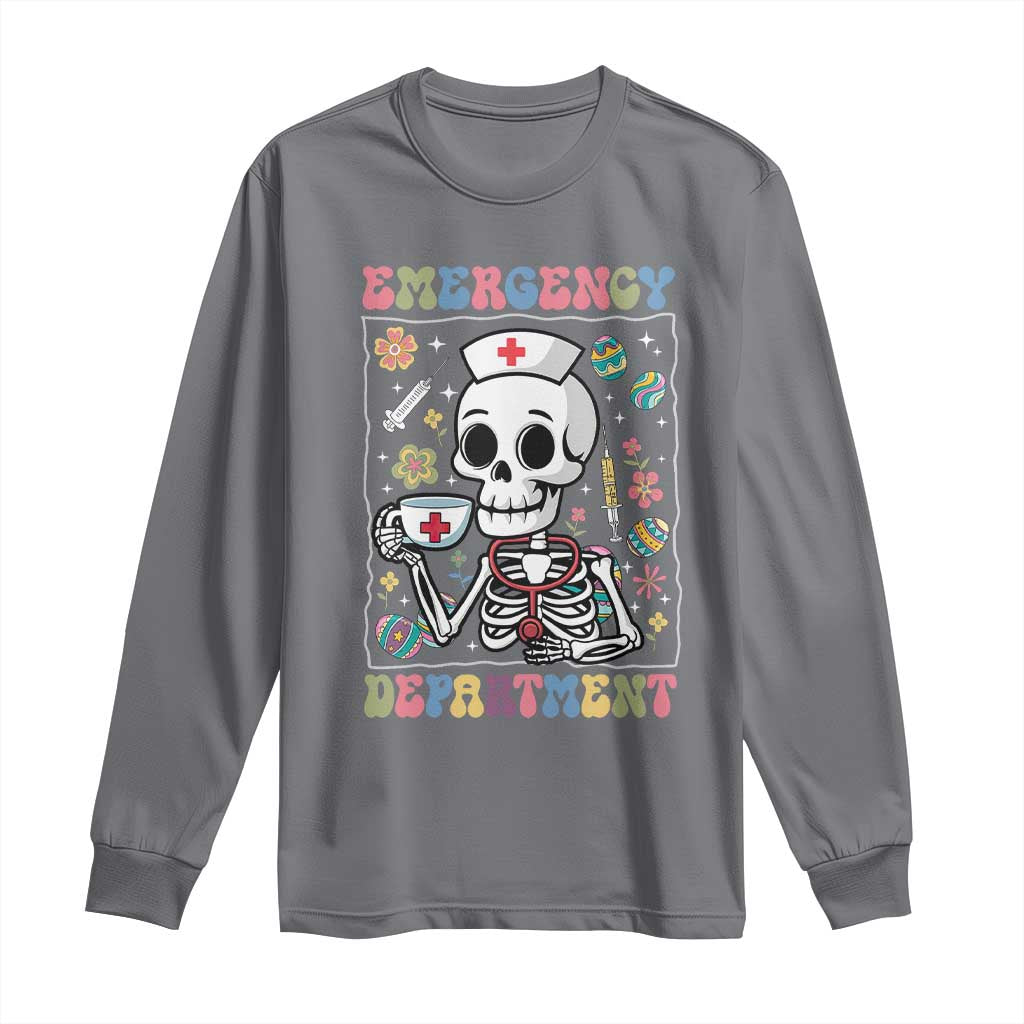 Emergency Department Skeleton Nurse Easter Long Sleeve Shirt ER Nursing Room TS02 Charcoal Print Your Wear