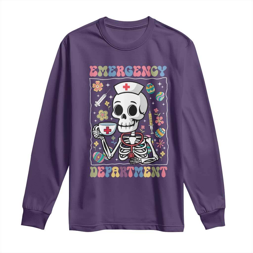 Emergency Department Skeleton Nurse Easter Long Sleeve Shirt ER Nursing Room TS02 Purple Print Your Wear