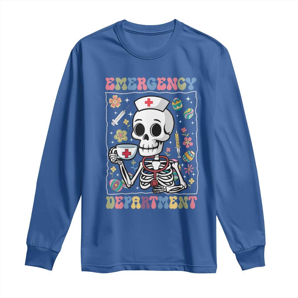 Emergency Department Skeleton Nurse Easter Long Sleeve Shirt ER Nursing Room TS02 Royal Blue Print Your Wear