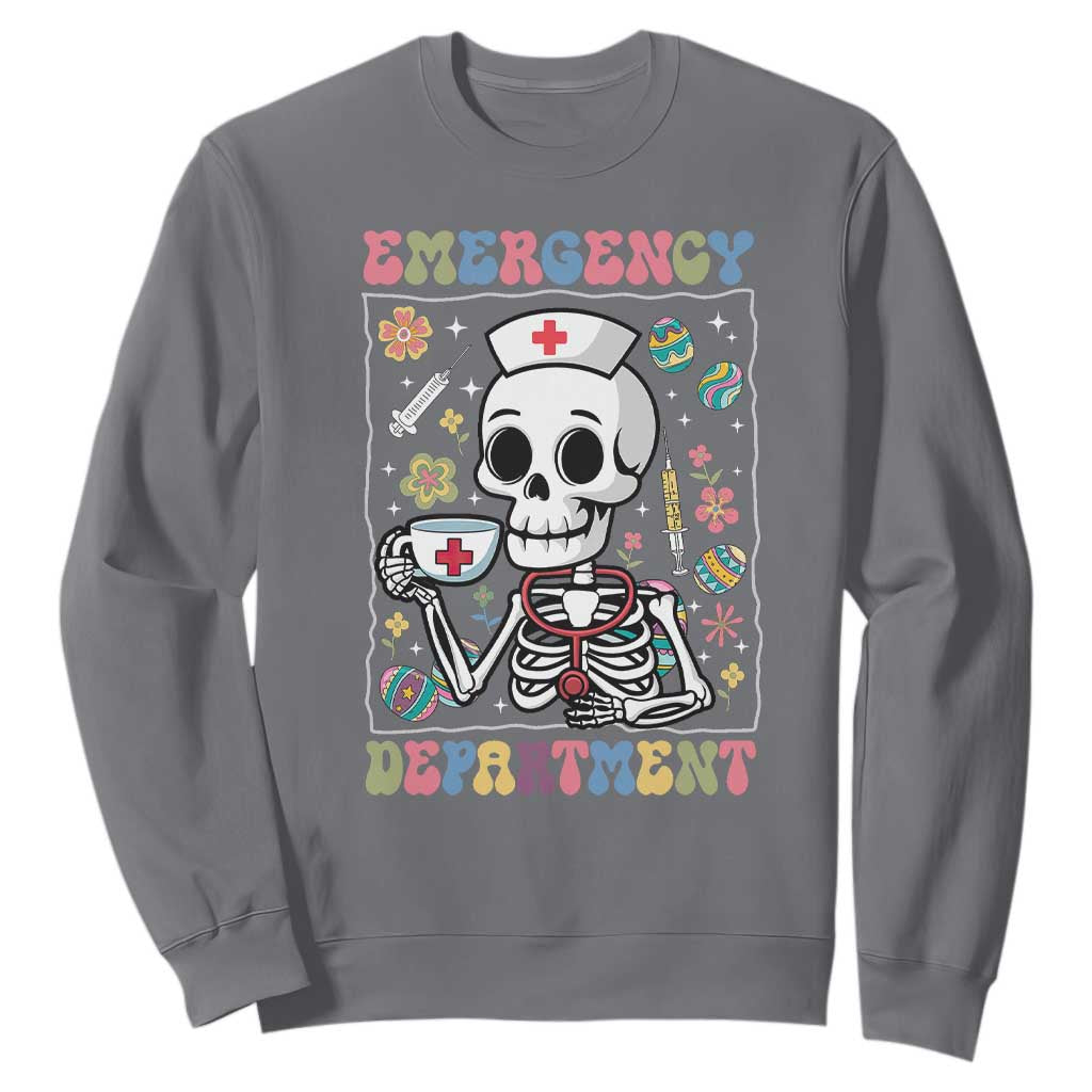 Emergency Department Skeleton Nurse Easter Sweatshirt ER Nursing Room TS02 Charcoal Print Your Wear