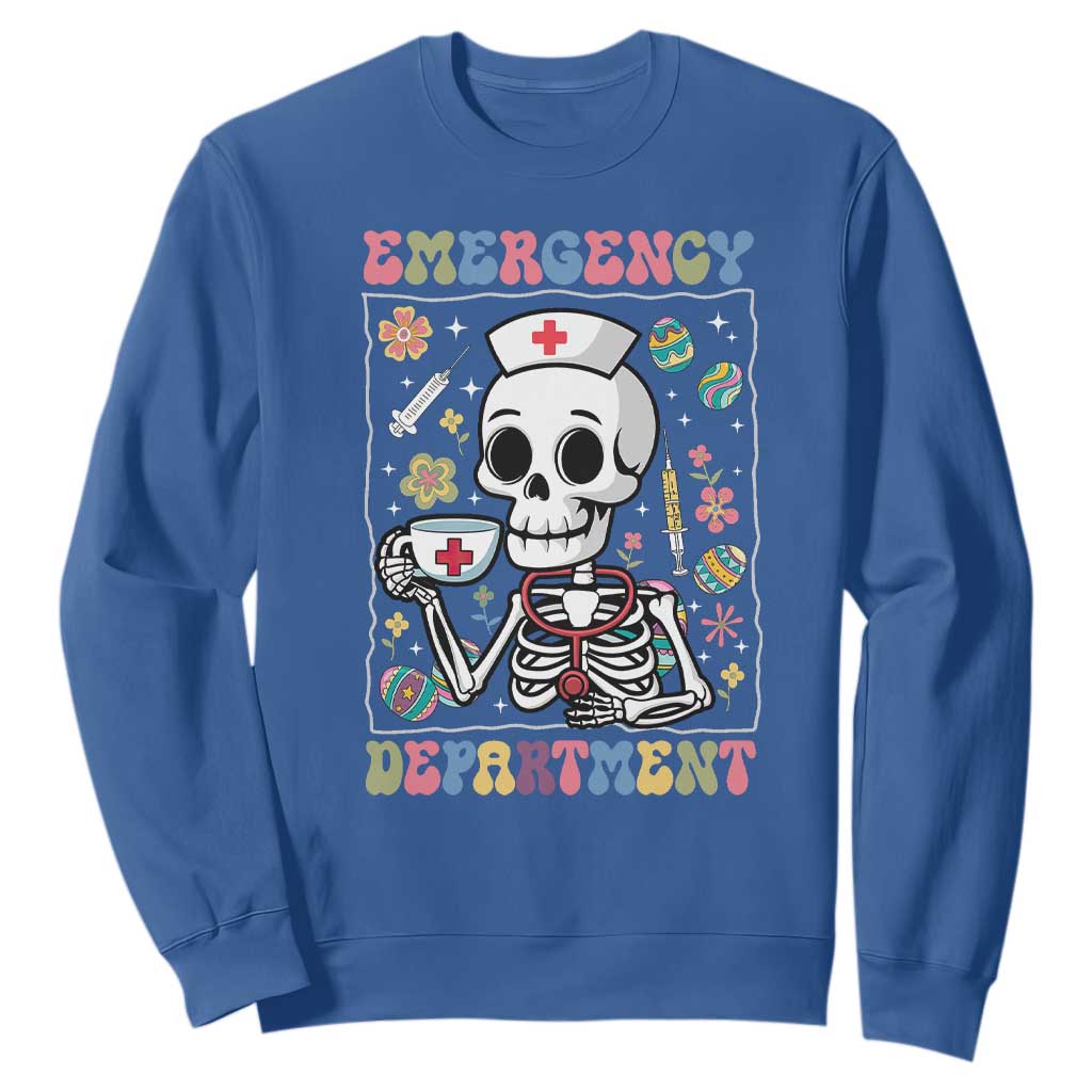 Emergency Department Skeleton Nurse Easter Sweatshirt ER Nursing Room TS02 Royal Blue Print Your Wear