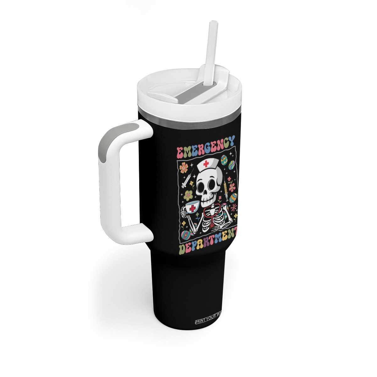 Emergency Department Skeleton Nurse Easter Tumbler With Handle ER Nursing Room TS02 Print Your Wear