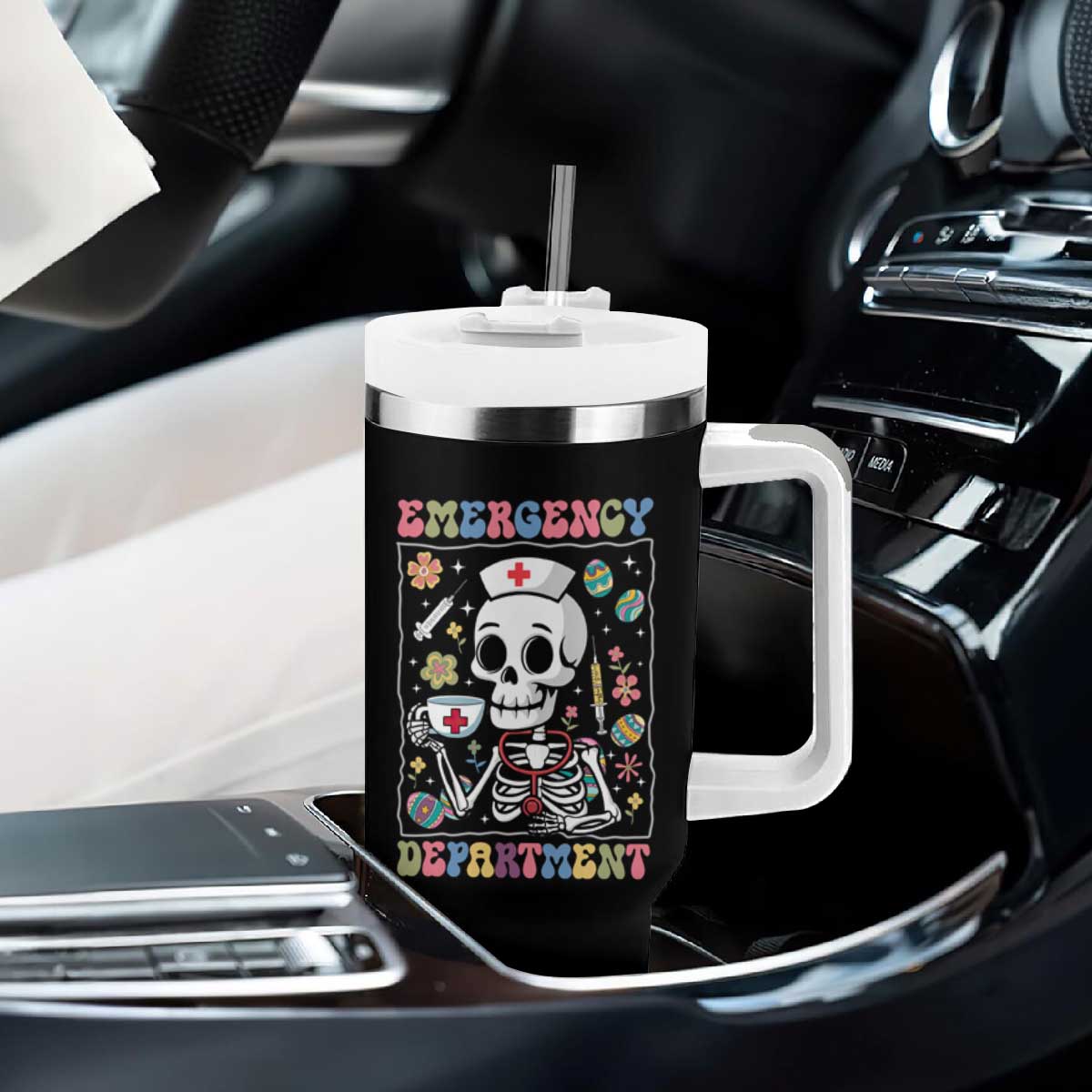 Emergency Department Skeleton Nurse Easter Tumbler With Handle ER Nursing Room TS02 Print Your Wear