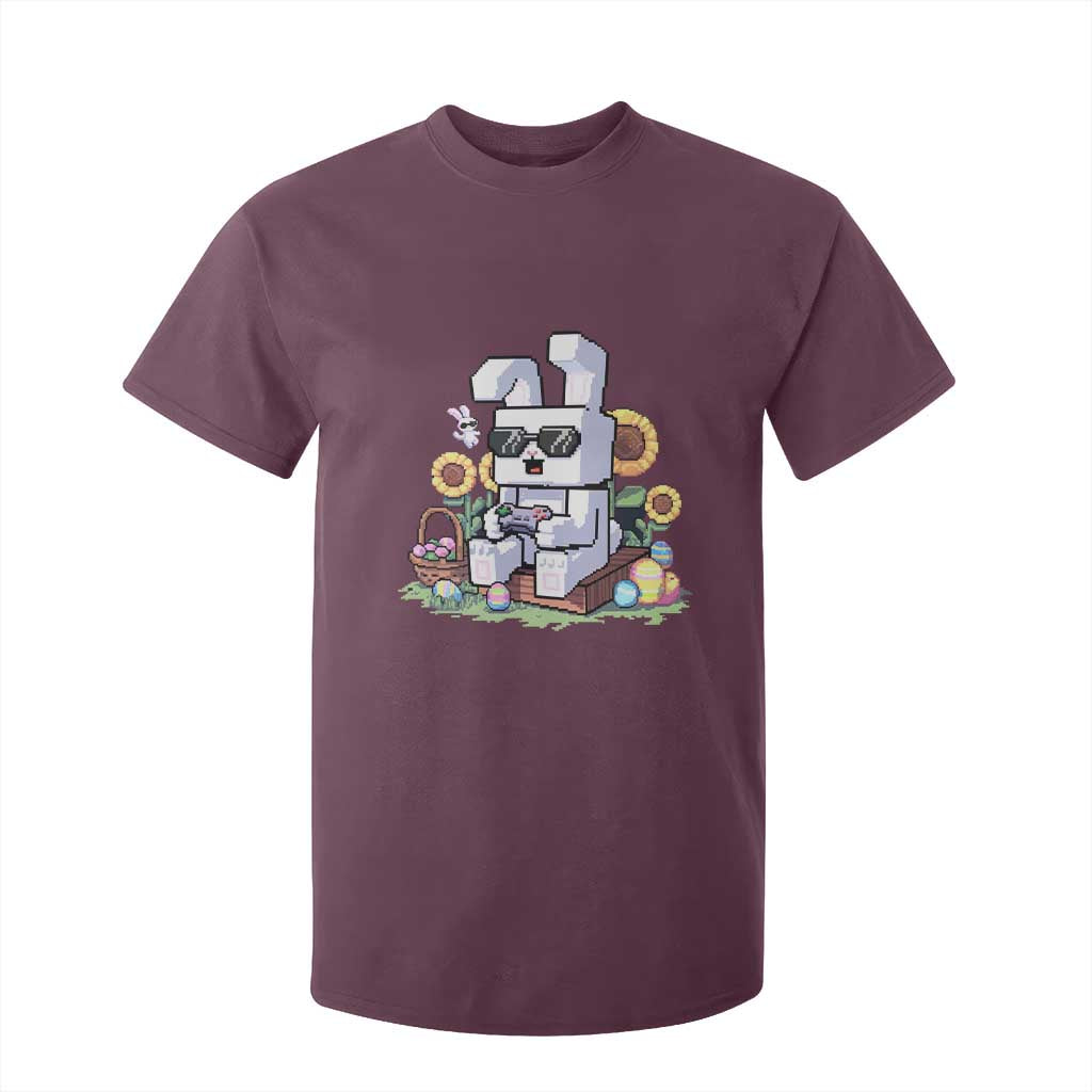 Pixel Art Gamer Bunny Easter T Shirt For Kid Cool Retro Gaming Vibes TS02 Maroon Print Your Wear