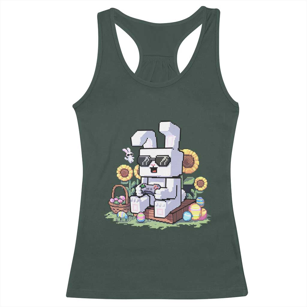 Pixel Art Gamer Bunny Easter Racerback Tank Top Cool Retro Gaming Vibes TS02 Dark Forest Green Print Your Wear