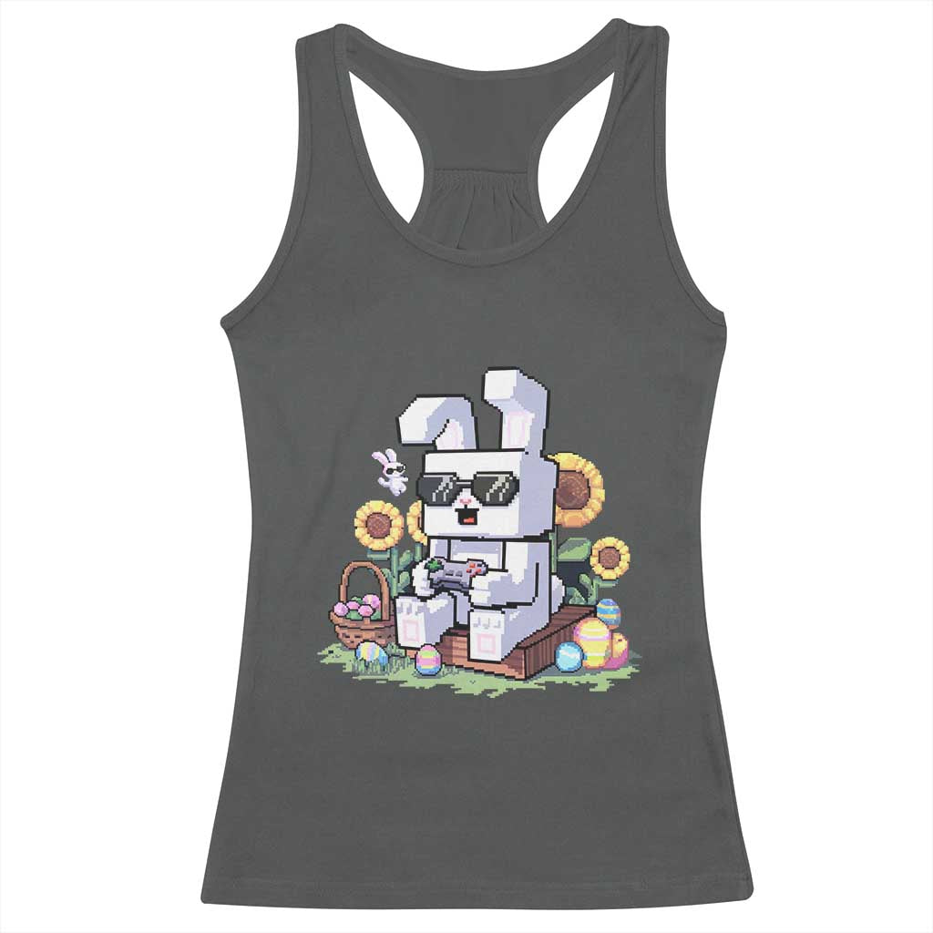 Pixel Art Gamer Bunny Easter Racerback Tank Top Cool Retro Gaming Vibes TS02 Dark Heather Print Your Wear
