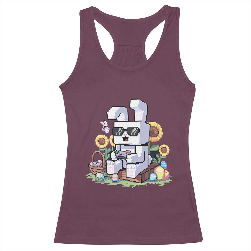 Pixel Art Gamer Bunny Easter Racerback Tank Top Cool Retro Gaming Vibes TS02 Maroon Print Your Wear