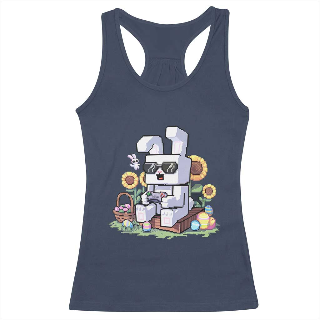 Pixel Art Gamer Bunny Easter Racerback Tank Top Cool Retro Gaming Vibes TS02 Navy Print Your Wear
