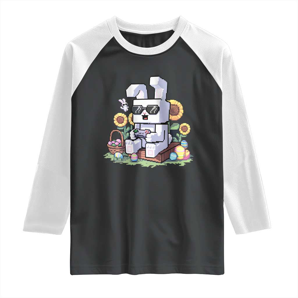 Pixel Art Gamer Bunny Easter Raglan Shirt Cool Retro Gaming Vibes TS02 Black White Print Your Wear