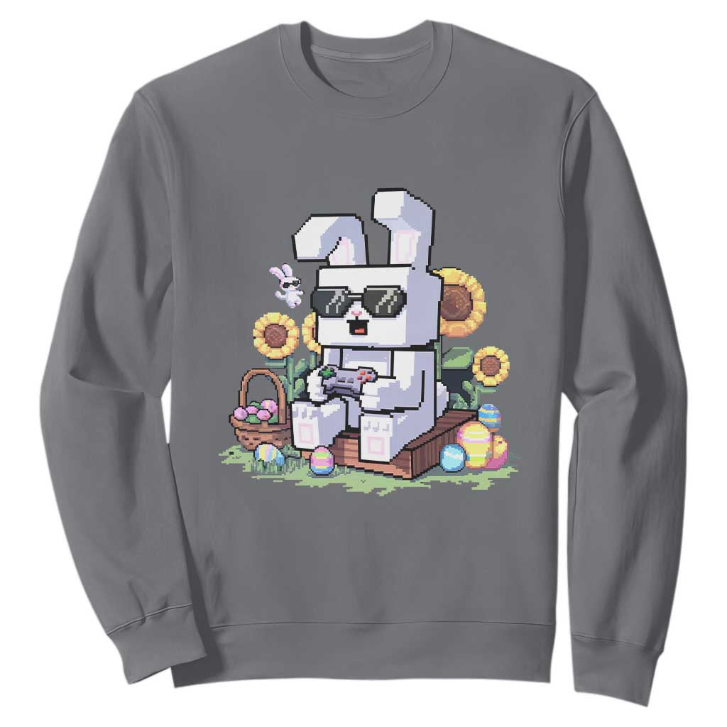 Pixel Art Gamer Bunny Easter Sweatshirt Cool Retro Gaming Vibes TS02 Charcoal Print Your Wear