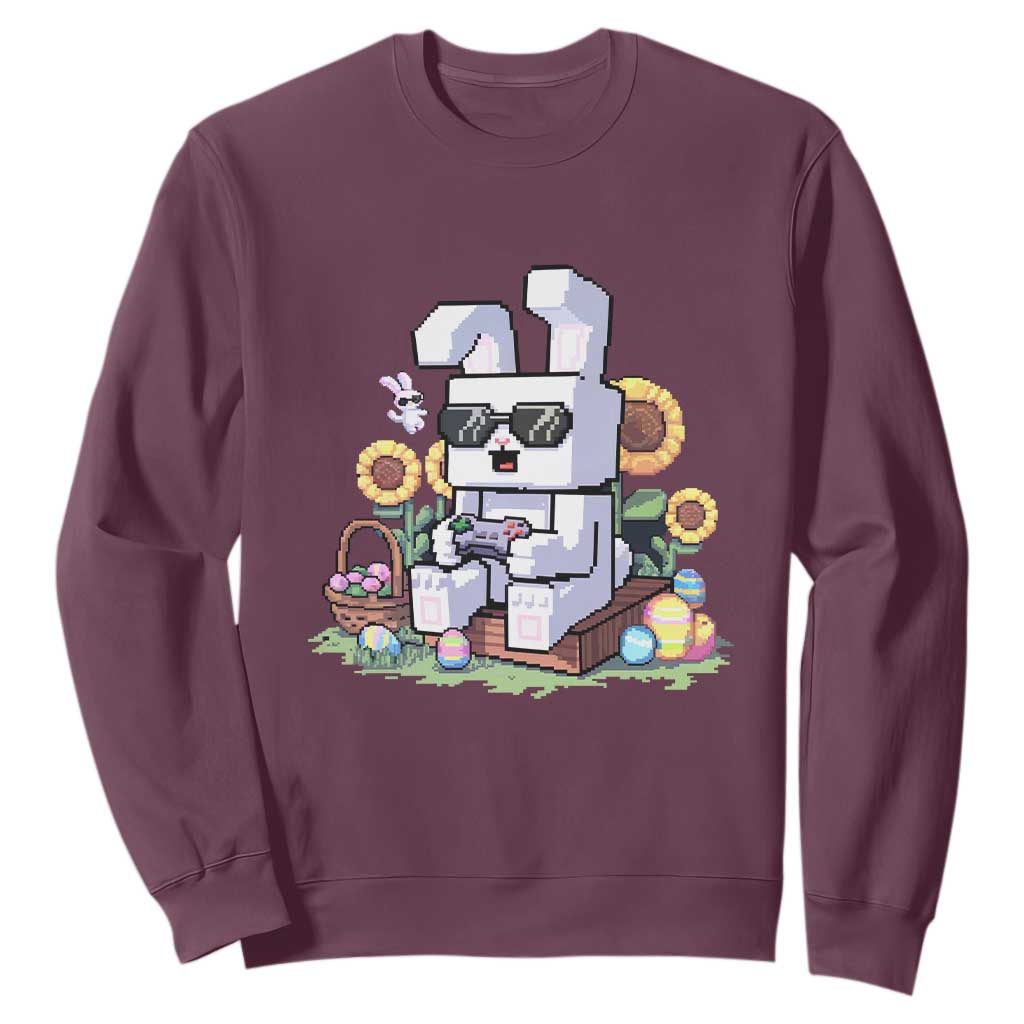 Pixel Art Gamer Bunny Easter Sweatshirt Cool Retro Gaming Vibes TS02 Maroon Print Your Wear