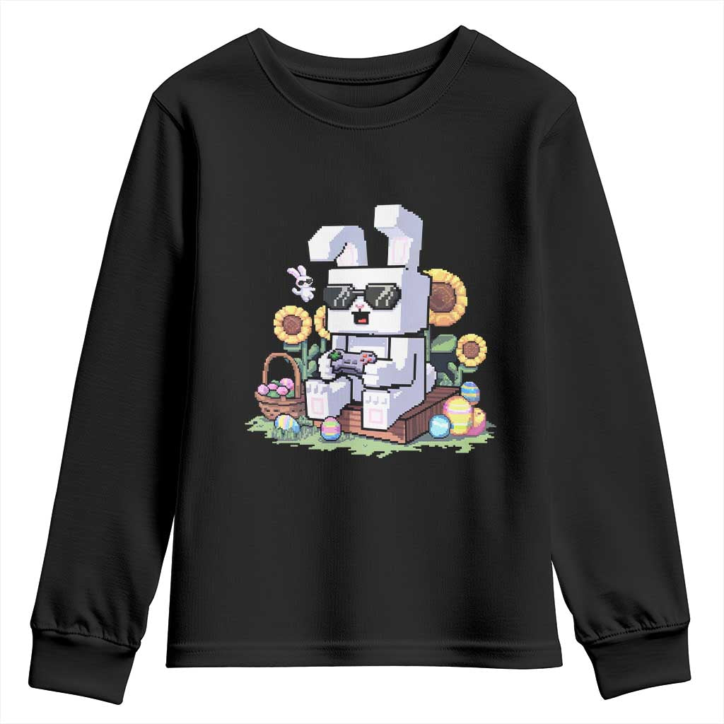 Pixel Art Gamer Bunny Easter Youth Sweatshirt Cool Retro Gaming Vibes TS02 Black Print Your Wear
