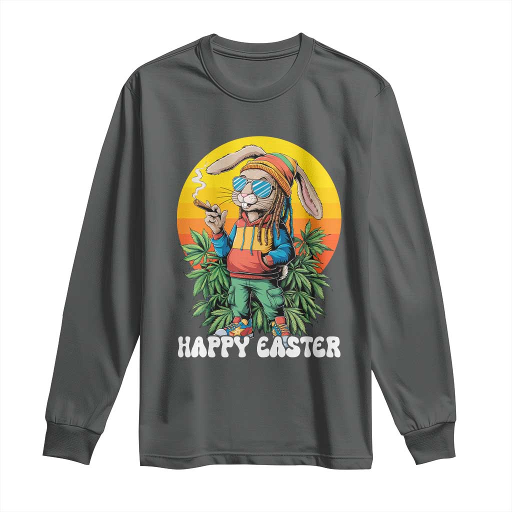 Happy 420 Easter Long Sleeve Shirt Funny Bunny Smoking Weed TS02 Dark Heather Print Your Wear