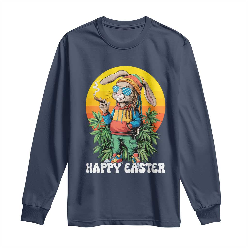 Happy 420 Easter Long Sleeve Shirt Funny Bunny Smoking Weed TS02 Navy Print Your Wear