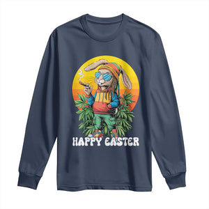Happy 420 Easter Long Sleeve Shirt Funny Bunny Smoking Weed TS02 Navy Print Your Wear
