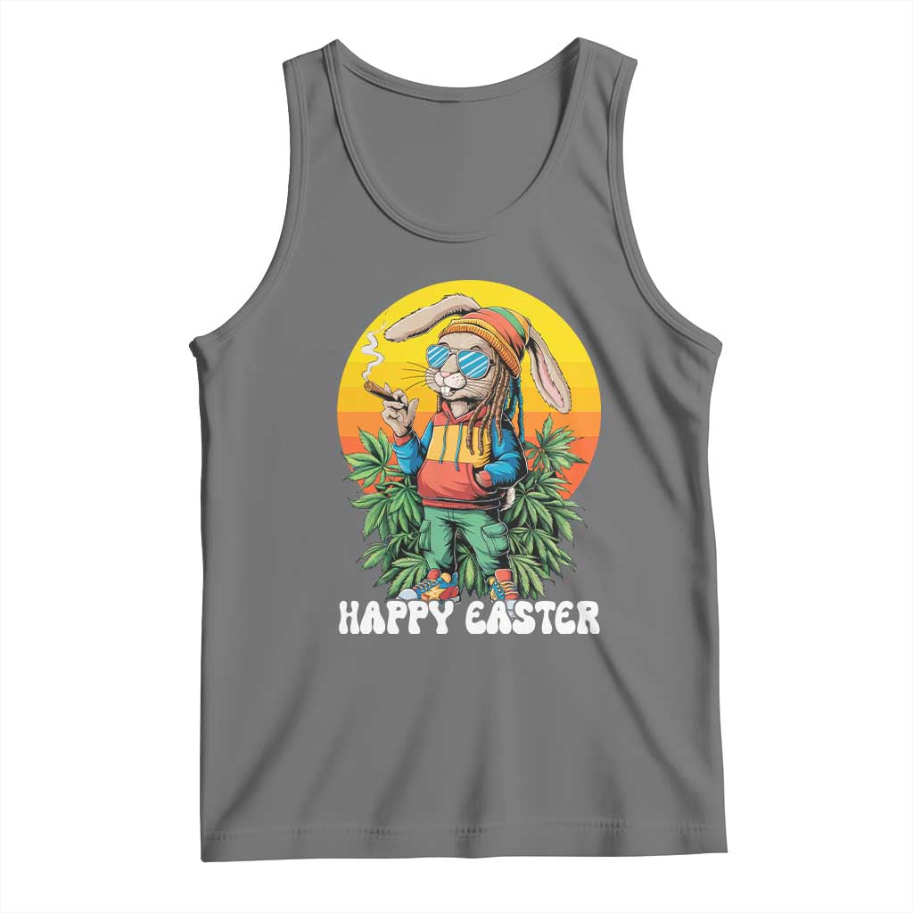 Happy 420 Easter Tank Top Funny Bunny Smoking Weed TS02 Black Heather Print Your Wear