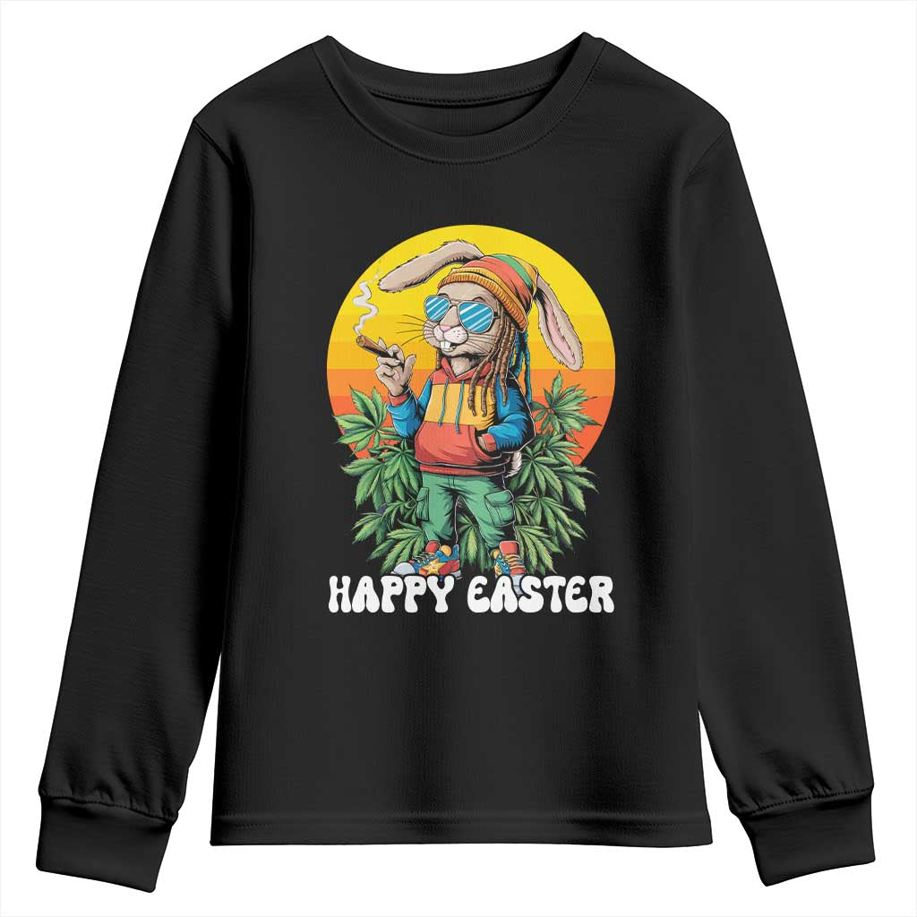Happy 420 Easter Youth Sweatshirt Funny Bunny Smoking Weed TS02 Black Print Your Wear