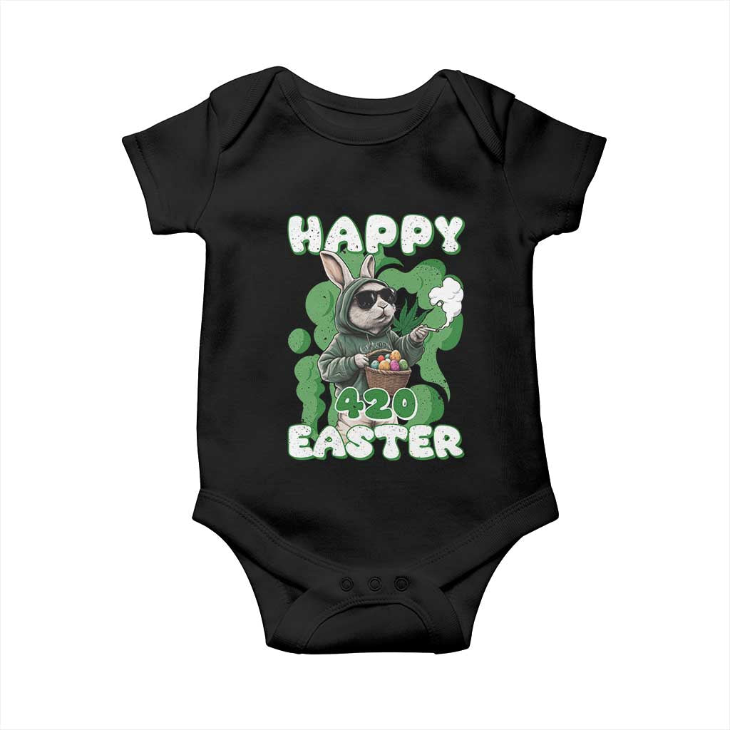 Happy 420 Easter Baby Onesie Funny Smoking Easter Bunny TS02 Black Print Your Wear