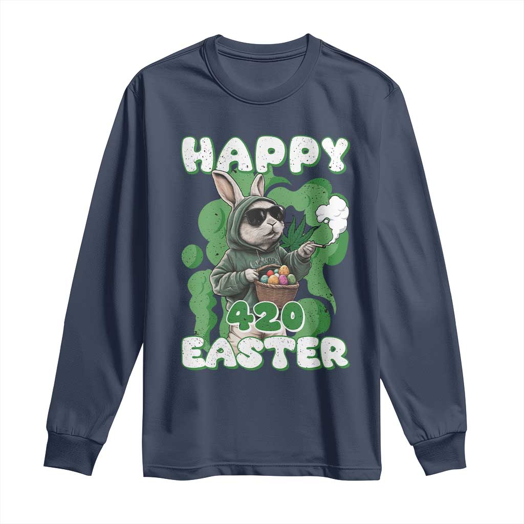 Happy 420 Easter Long Sleeve Shirt Funny Smoking Easter Bunny TS02 Navy Print Your Wear
