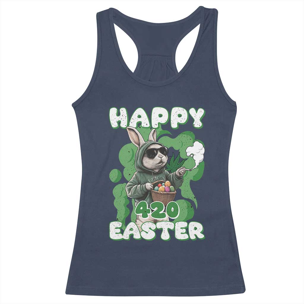 Happy 420 Easter Racerback Tank Top Funny Smoking Easter Bunny TS02 Navy Print Your Wear
