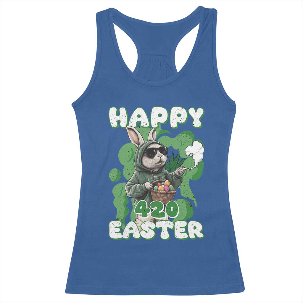 Happy 420 Easter Racerback Tank Top Funny Smoking Easter Bunny TS02 Royal Blue Print Your Wear