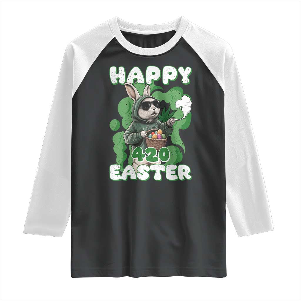 Happy 420 Easter Raglan Shirt Funny Smoking Easter Bunny TS02 Black White Print Your Wear
